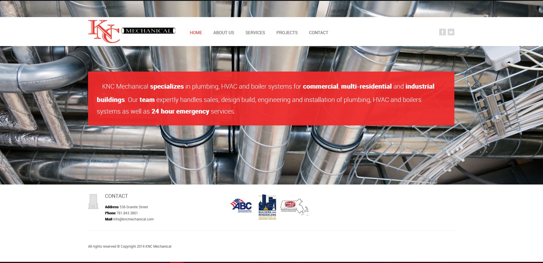 Before — the existing KNC Mechanical website with a dated layout and typography
